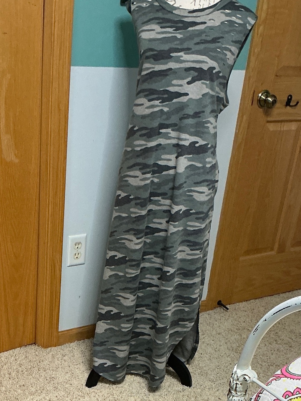 Sleeveless Camo Maxi Dress- Gray Camo